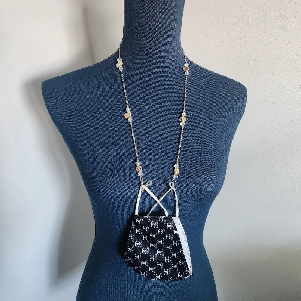 Silver with Natural Stone Multi Use Chain Mask Eyeglass or ID Holder New